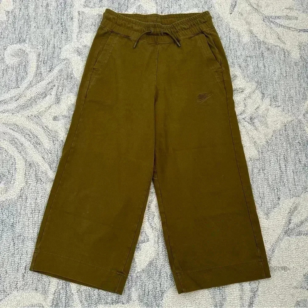 Nike Cropped Wide Leg EUC Green / Chartreuse Sweatpants Size Small - Picture 5 of 15